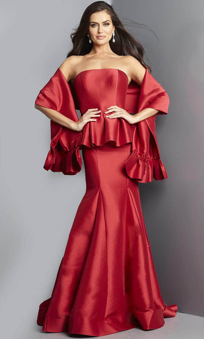 Jovani 22584 - Strapless Trumpet Evening Gown Evening Dresses 00 / Red