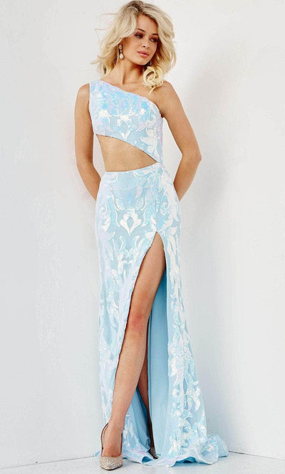 Jovani 22853 - Sequin Cutout Midriff Prom Dress Special Occasion Dress 00 / Light-Blue