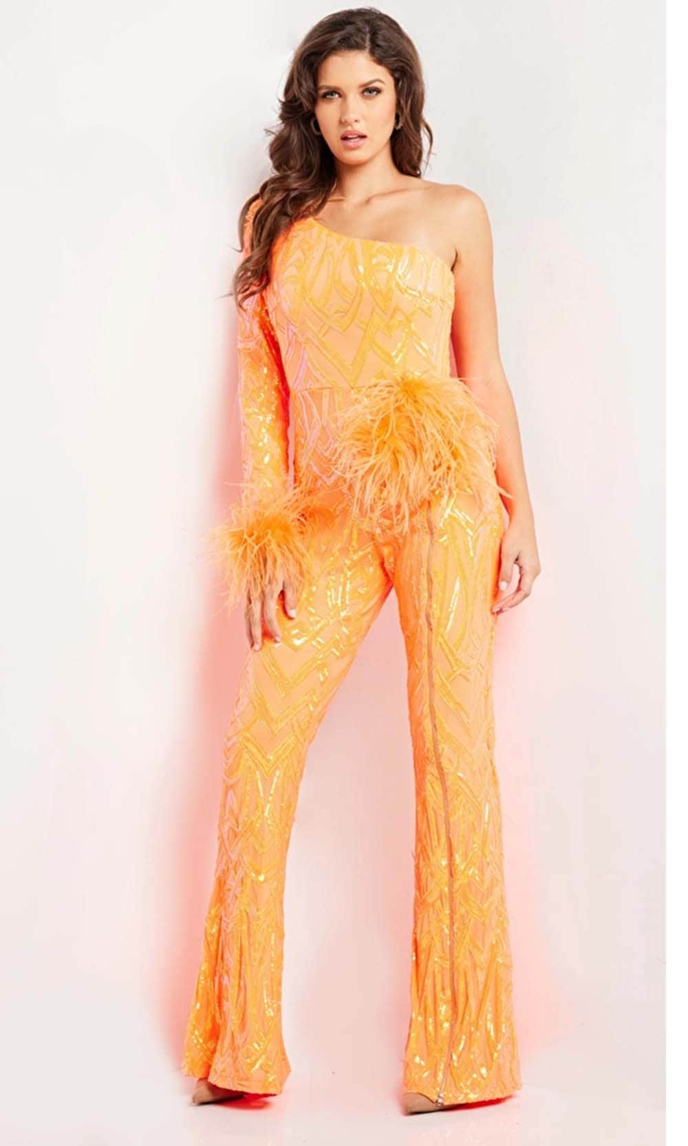 Jovani 23026 - Feather Ornate Beaded Jumpsuit Formal Pantsuits