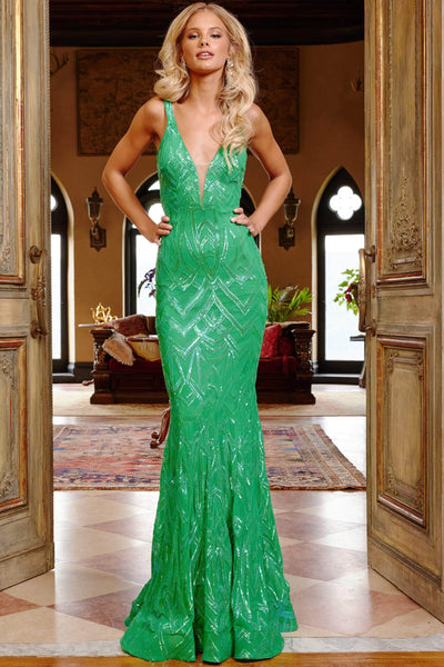 green emerald velvet dress Jovani 23027 - Long Trumpet Dress