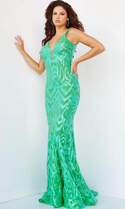 Jovani 23027 - Sequin Scoop Back Prom Dress Special Occasion Dress 00 / Green