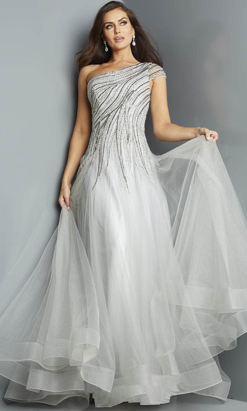 Jovani 23042 - Embellished A-Line Evening Dress Evening Dresses 00 / Silver