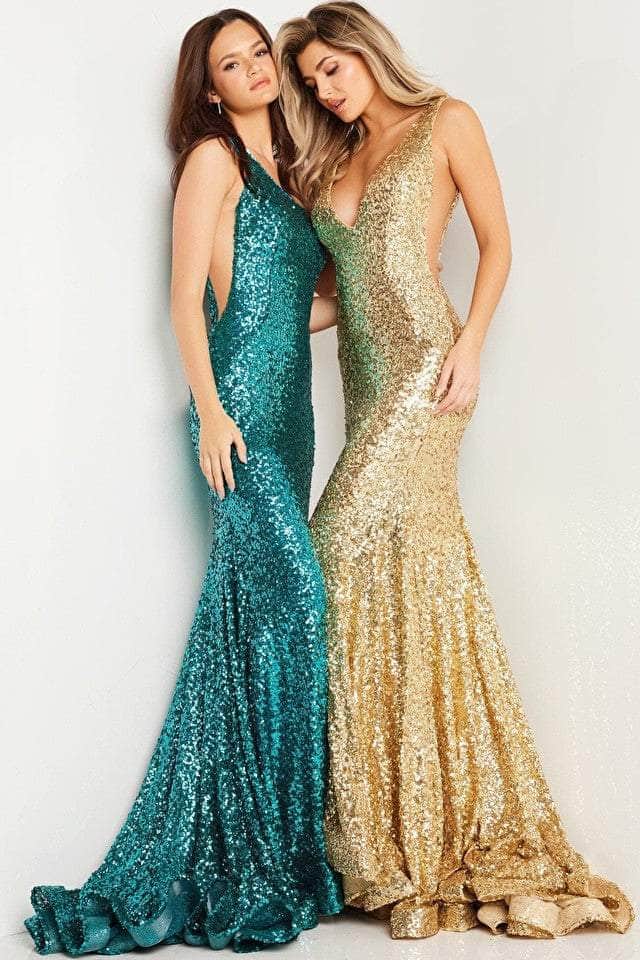 Jovani 23079 - Sequined Illusion Side Prom Gown Prom Dresses