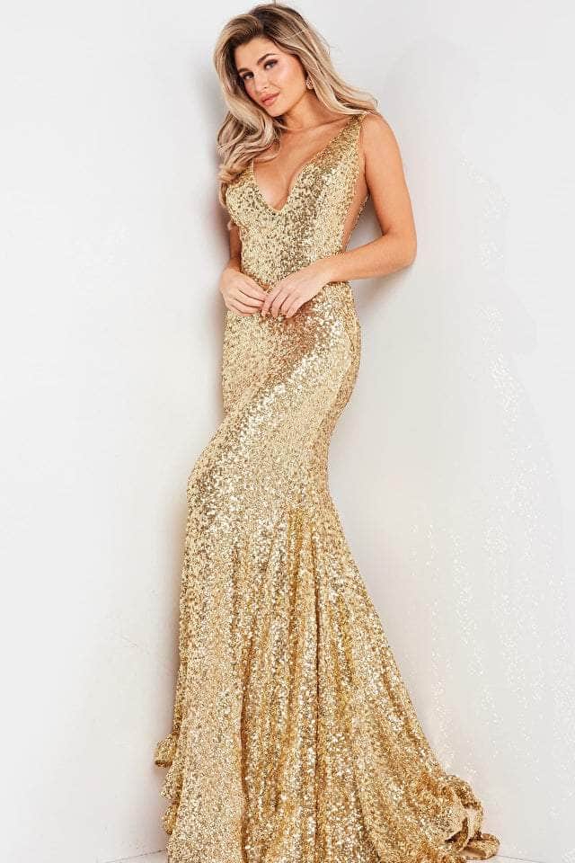 Jovani 23079 - Sequined Illusion Side Prom Gown Prom Dresses