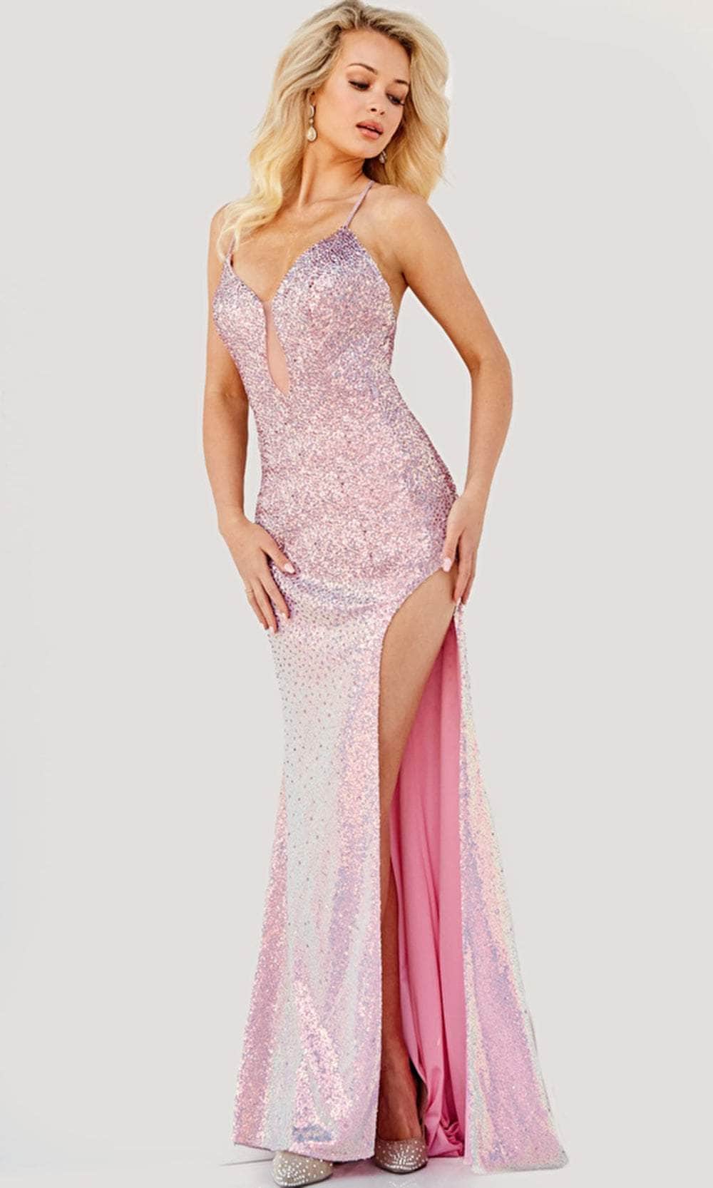 Jovani 23204 - Crisscross Back Beaded Slit Gown Prom Dresses