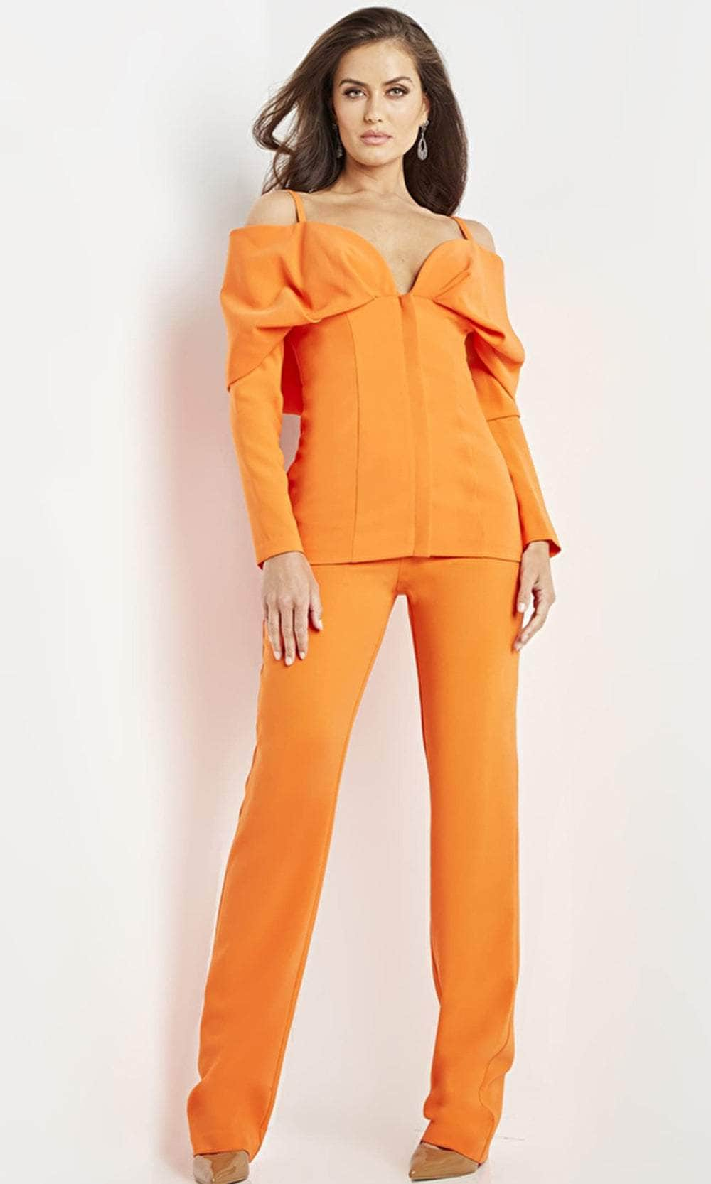 Jovani 23739 - Off-Shoulder Evening Pant Suit Jumpsuit Dresses 00 / Orange