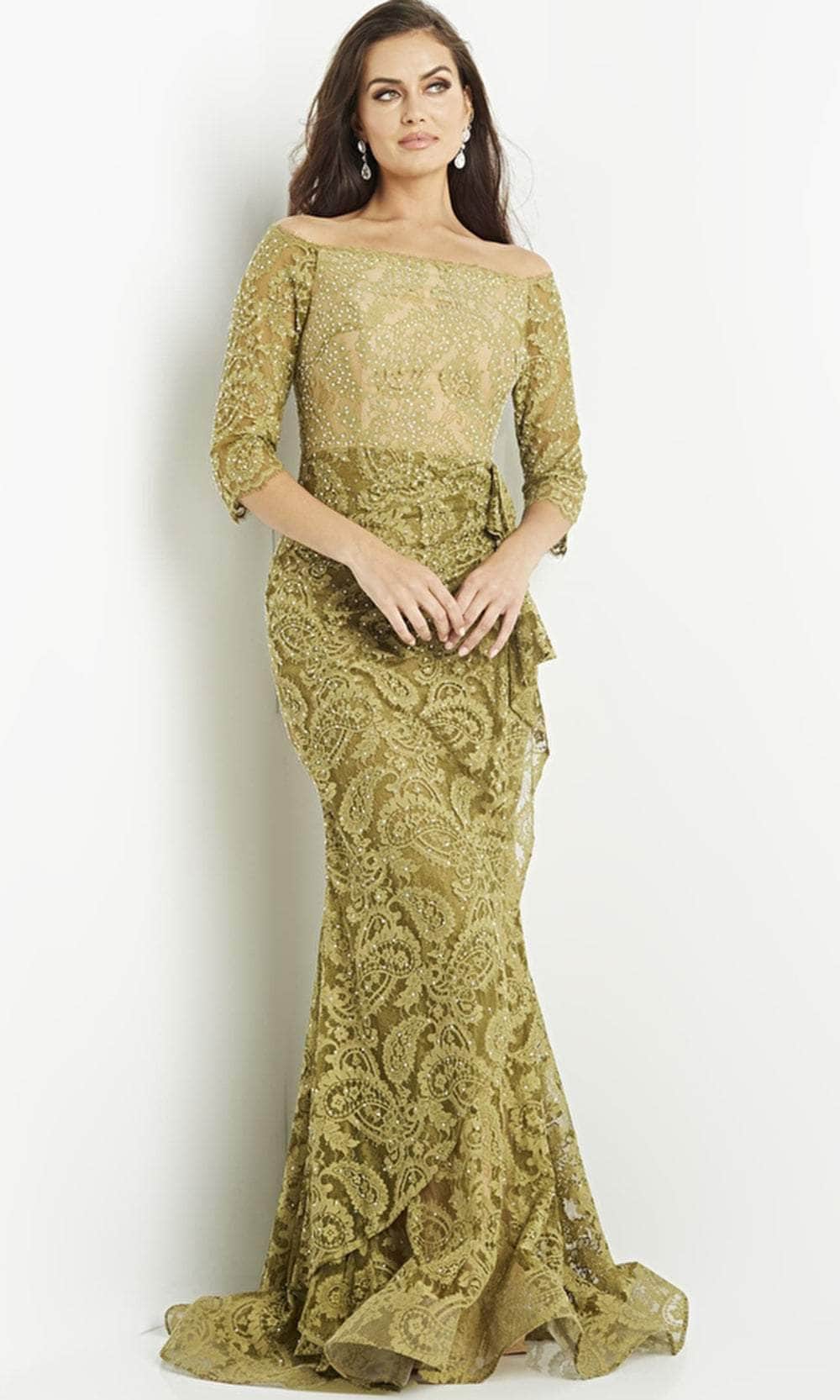 Jovani 23811 - Olive Embellished Lace Evening Gown Mother of the Bride Dresses 00 / Olive