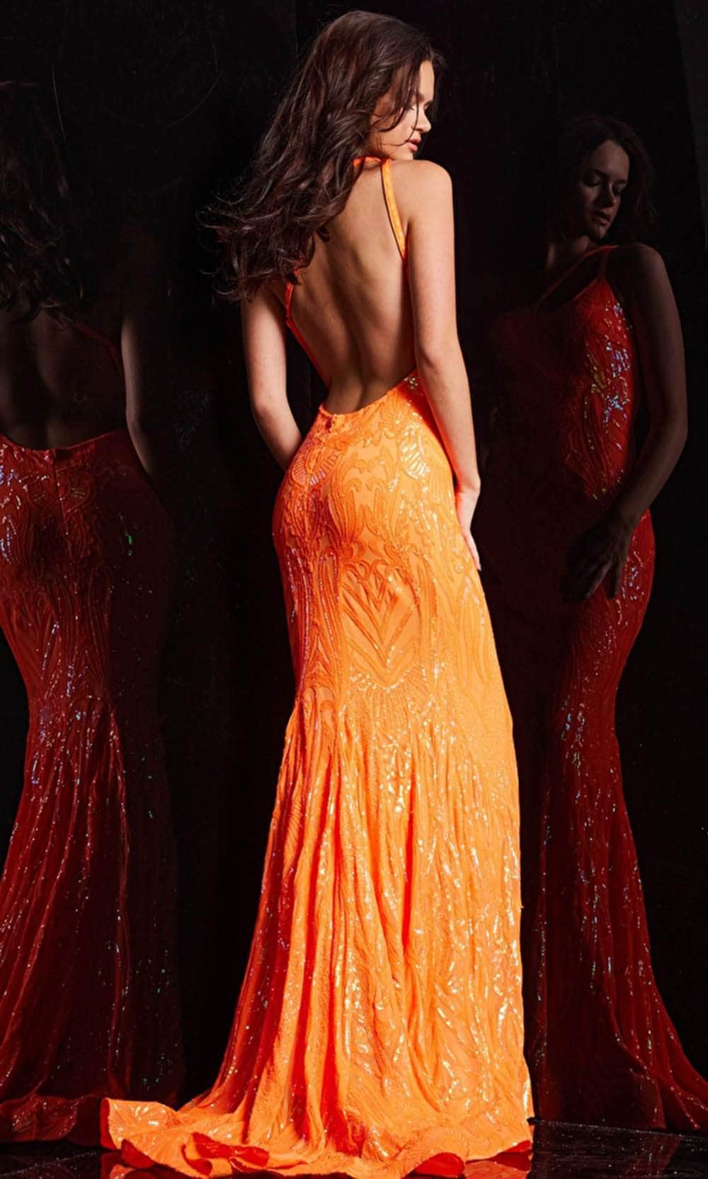 Jovani 23852 - Sequined Asymmetric Sheath Gown Prom Dresses