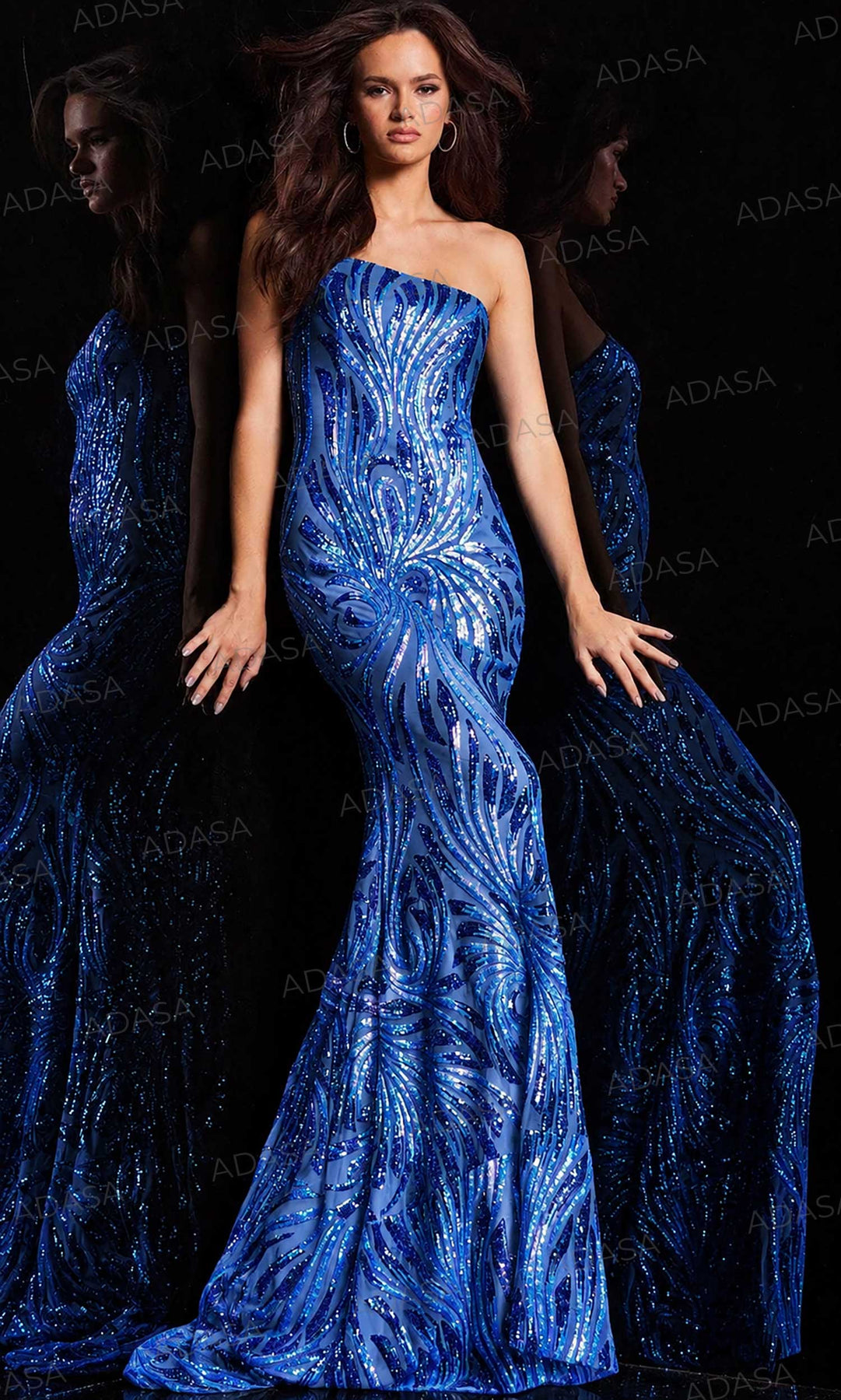 Jovani 23876 - Sequined Asymmetric Prom Gown
