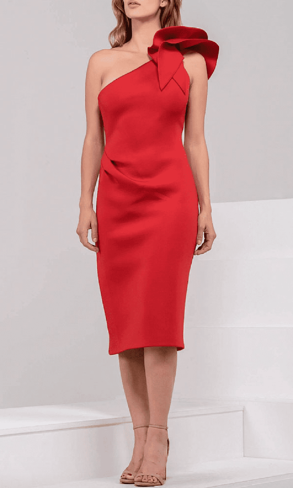 Jovani - 23886 Ruffled One Shoulder Strap Cocktail Dress Cocktail Dresses 0 / Red