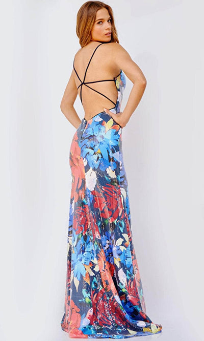 Jovani 23906 - Printed Sequin Strappy Back Gown Prom Dresses