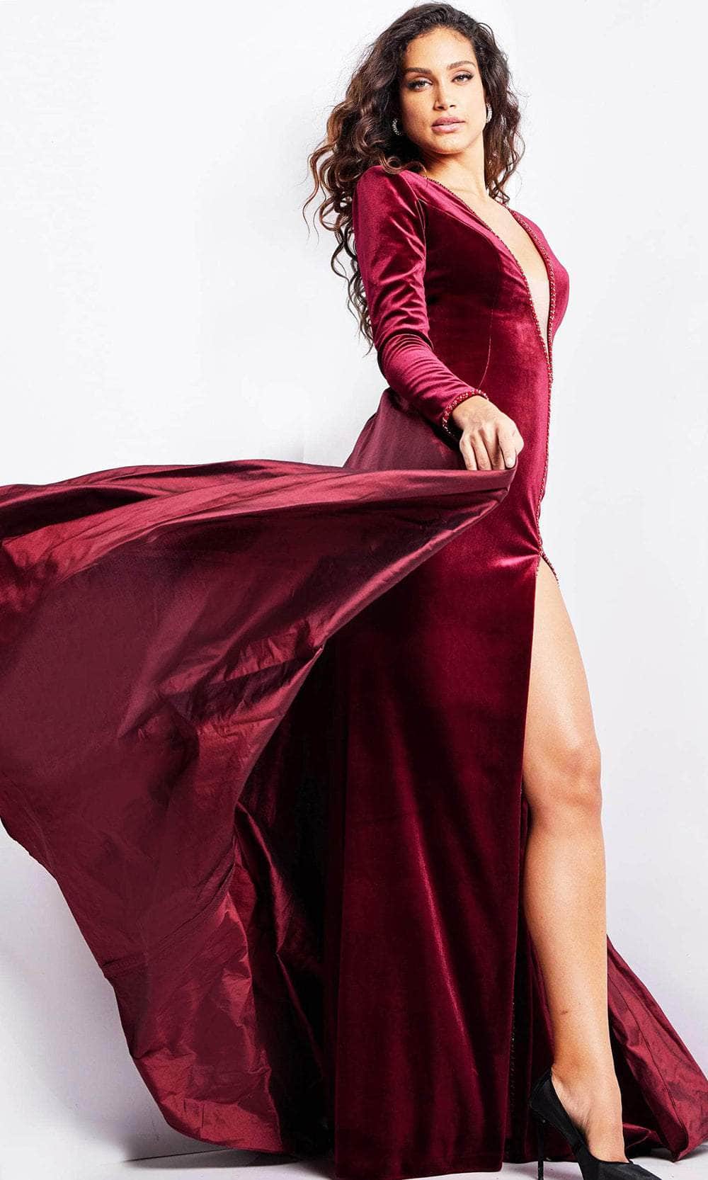 Jovani 23943 - Long Sleeve Velvet Evening Dress Evening Dresses