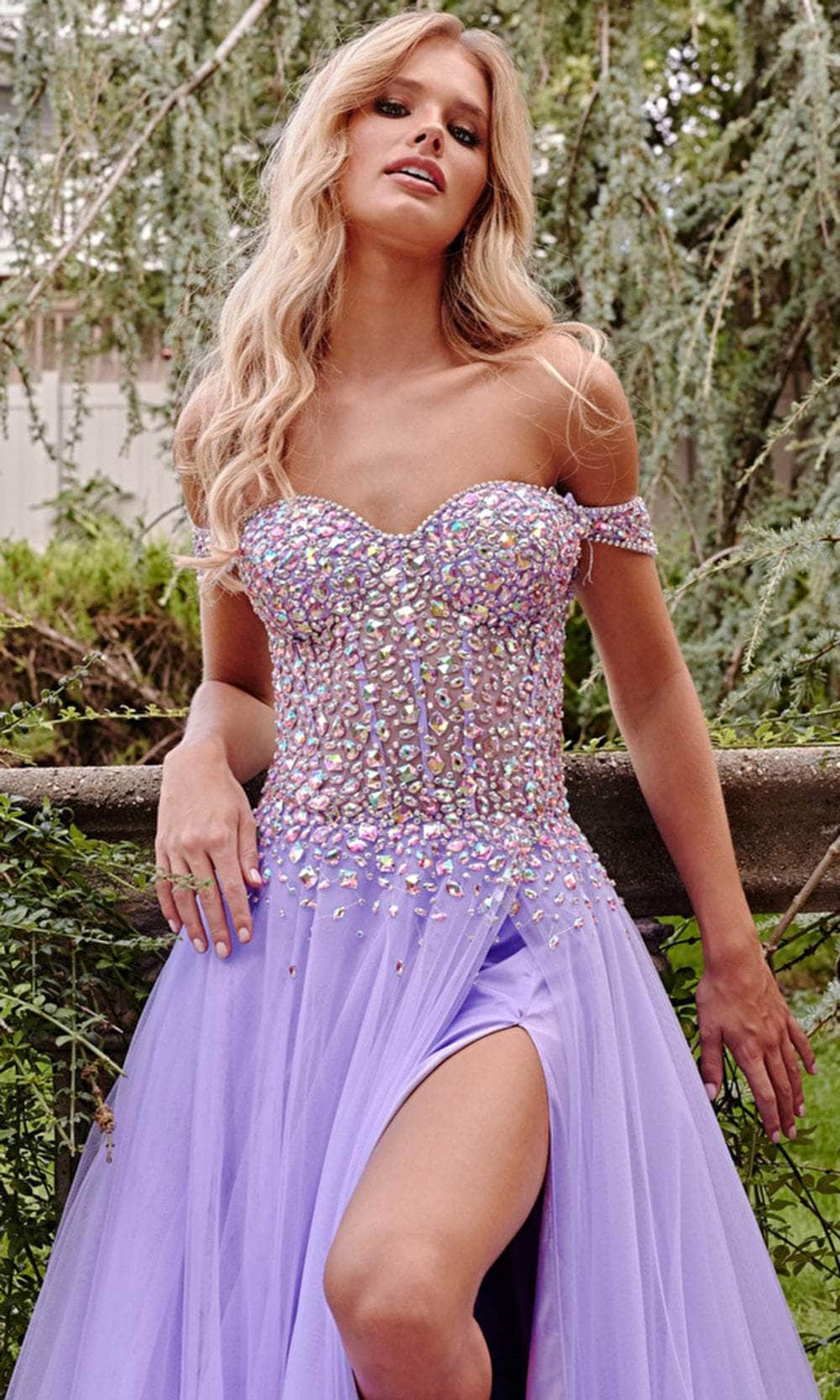Jovani 23963 - Off Shoulder Rhinestone Accented Gown Prom Dresses