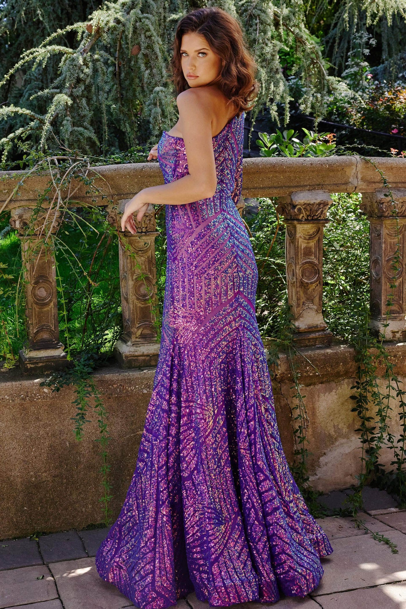 Jovani 24098 - One Sleeved Sequin Prom Dress Prom Dresses