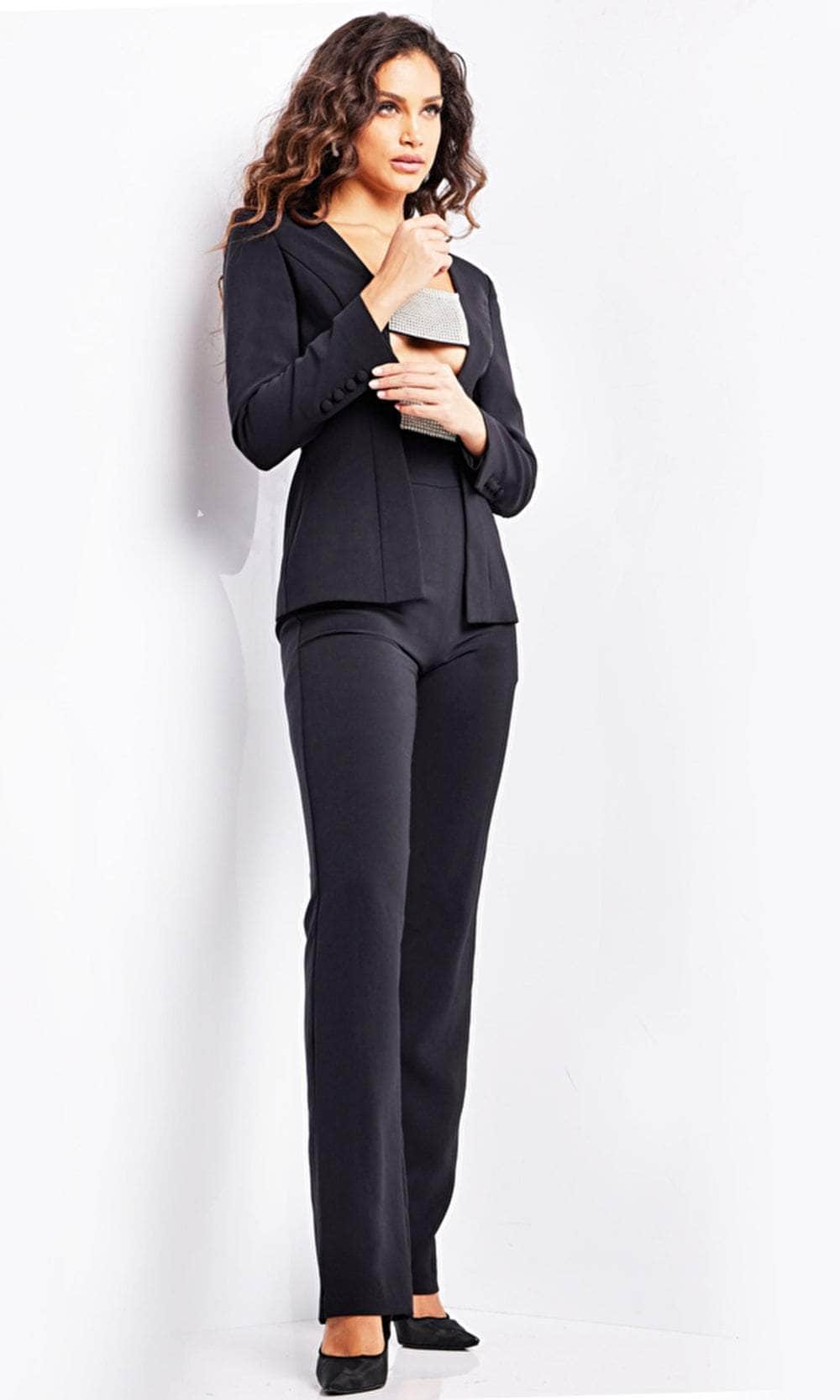 Jovani 24119 - Embellished Front Panel Long Sleeve Pantsuit Formal Pantsuits