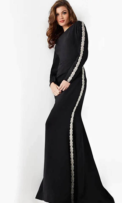 Jovani 24191 - Bateau Neck Side Embellished Evening Dress Evening Dresses Dresses 00 / Black