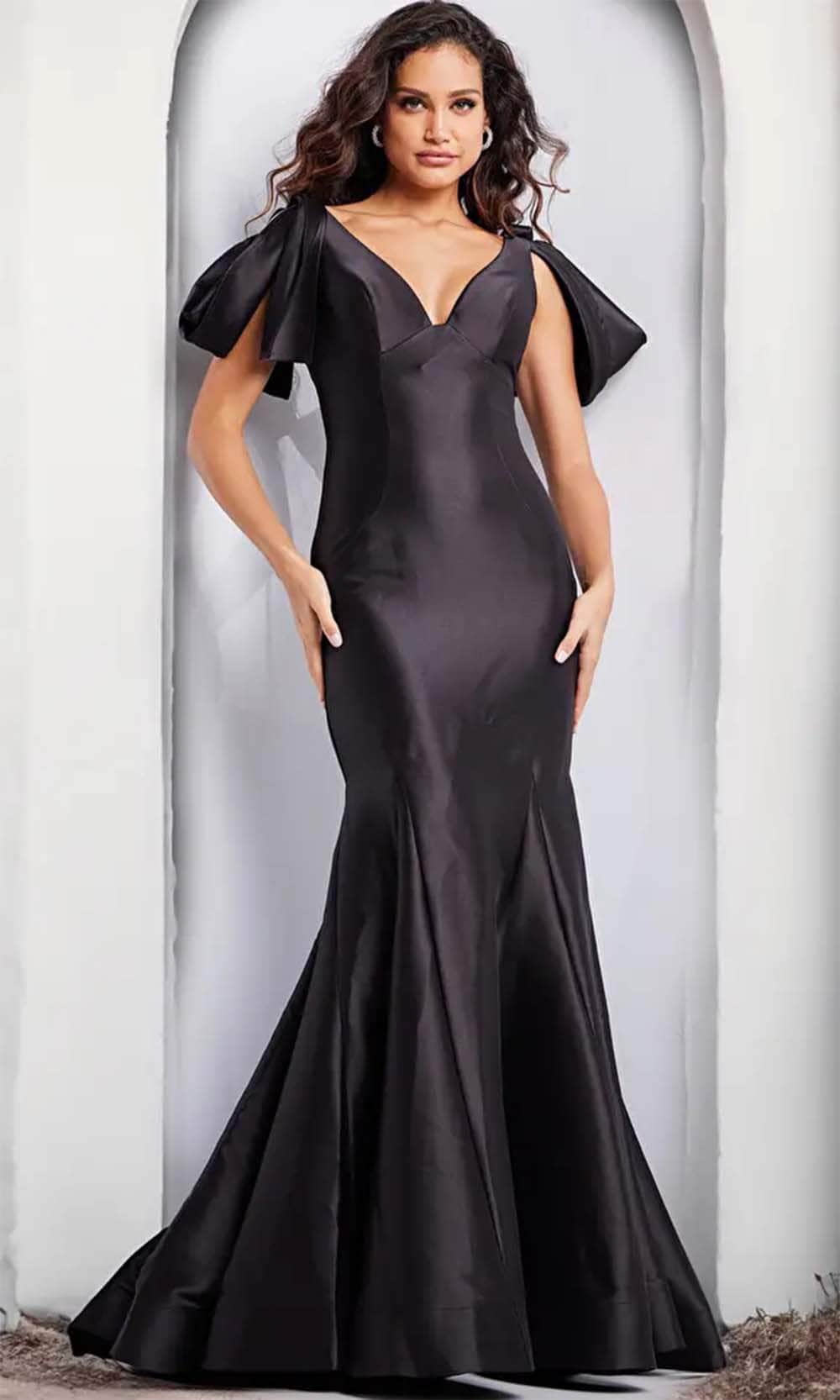 Jovani 24193 - V-Neck Mikado Evening Dress Evening Dresses 00 / Black