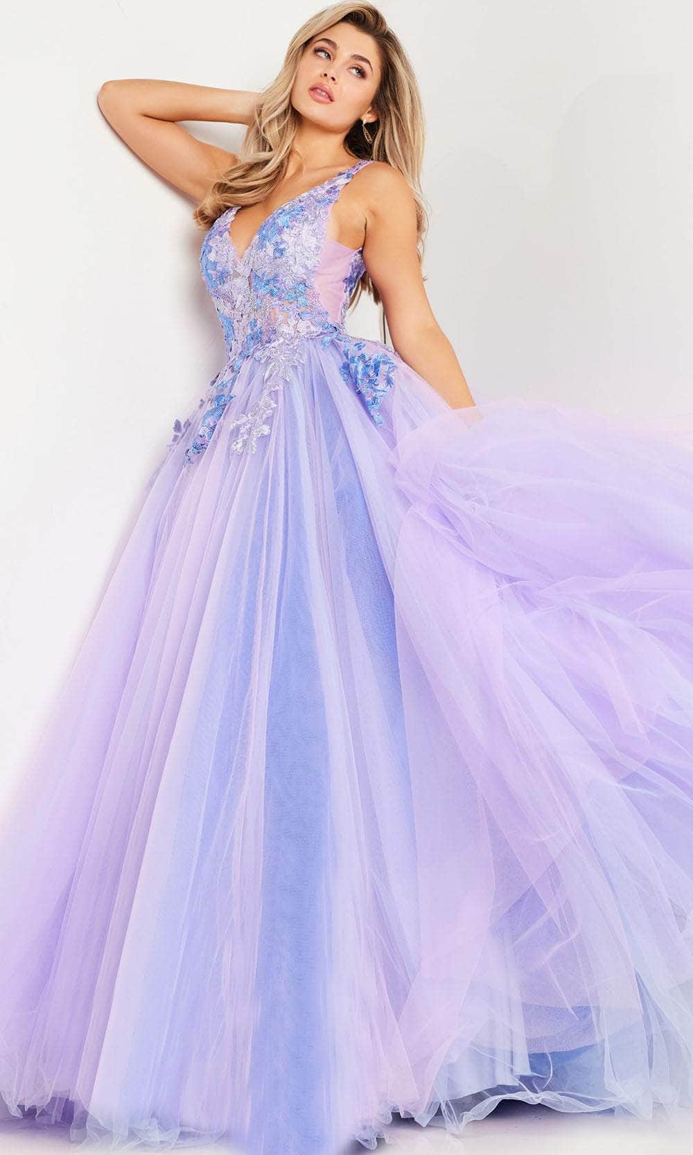 Jovani 24602 - V-Neck Floral Embroidered Ballgown Ball Gowns