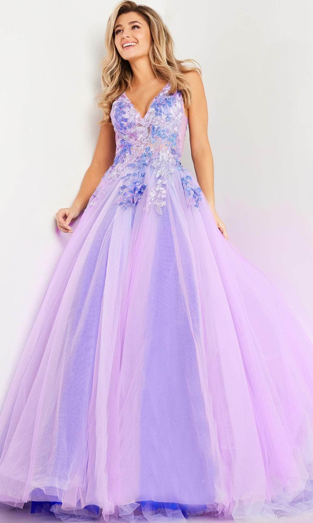 Jovani 24602 - V-Neck Floral Embroidered Ballgown Ball Gowns