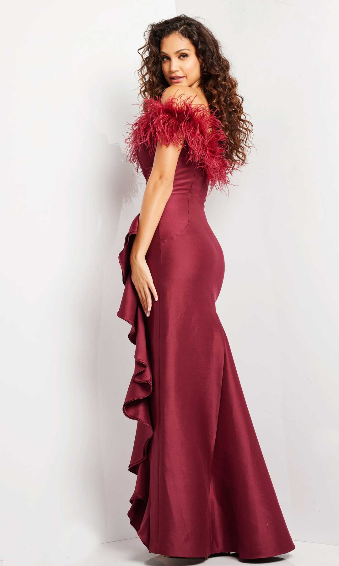 Jovani 25786 - Feather Neckline Evening Dress