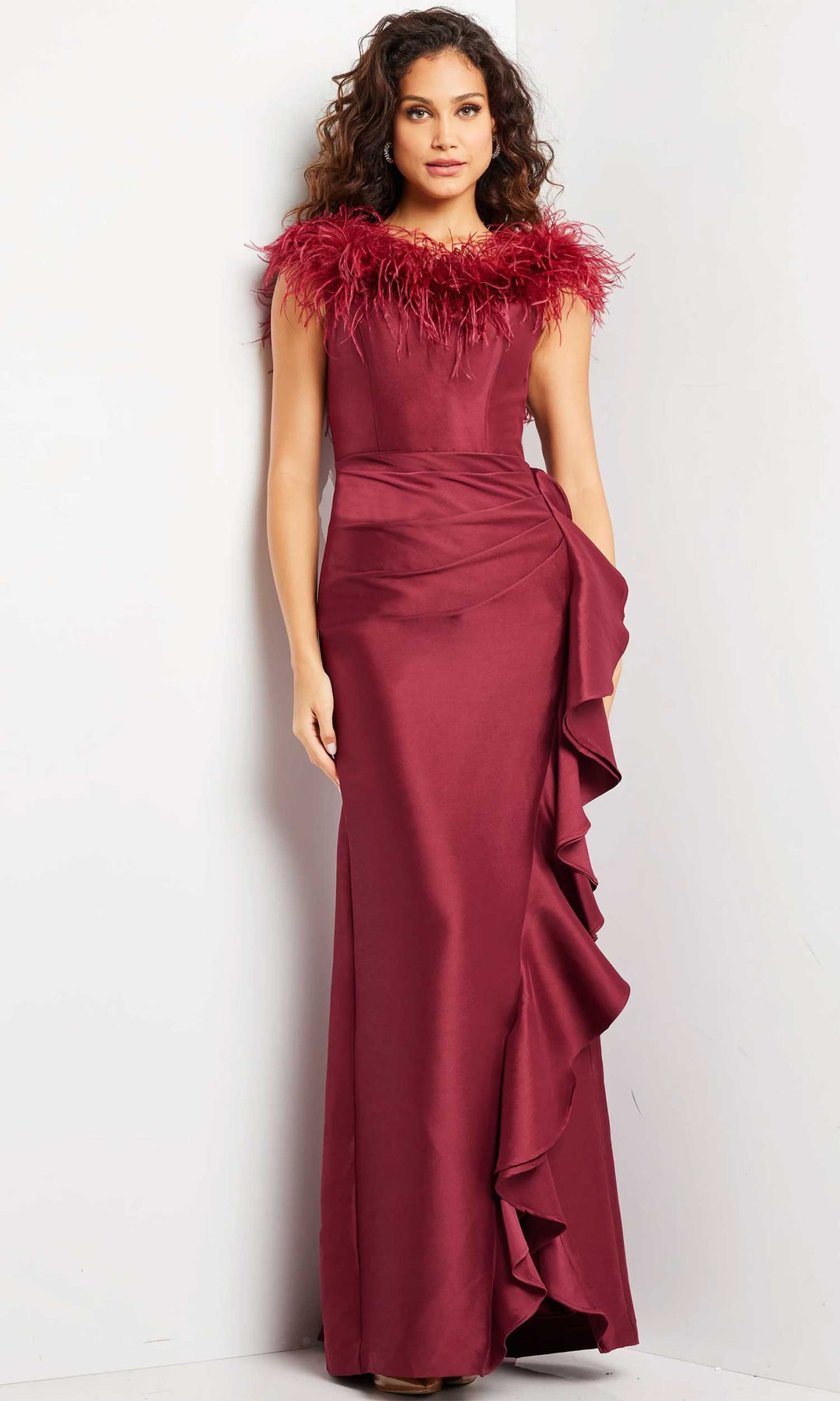 Jovani 25786 - Feather Neckline Evening Dress