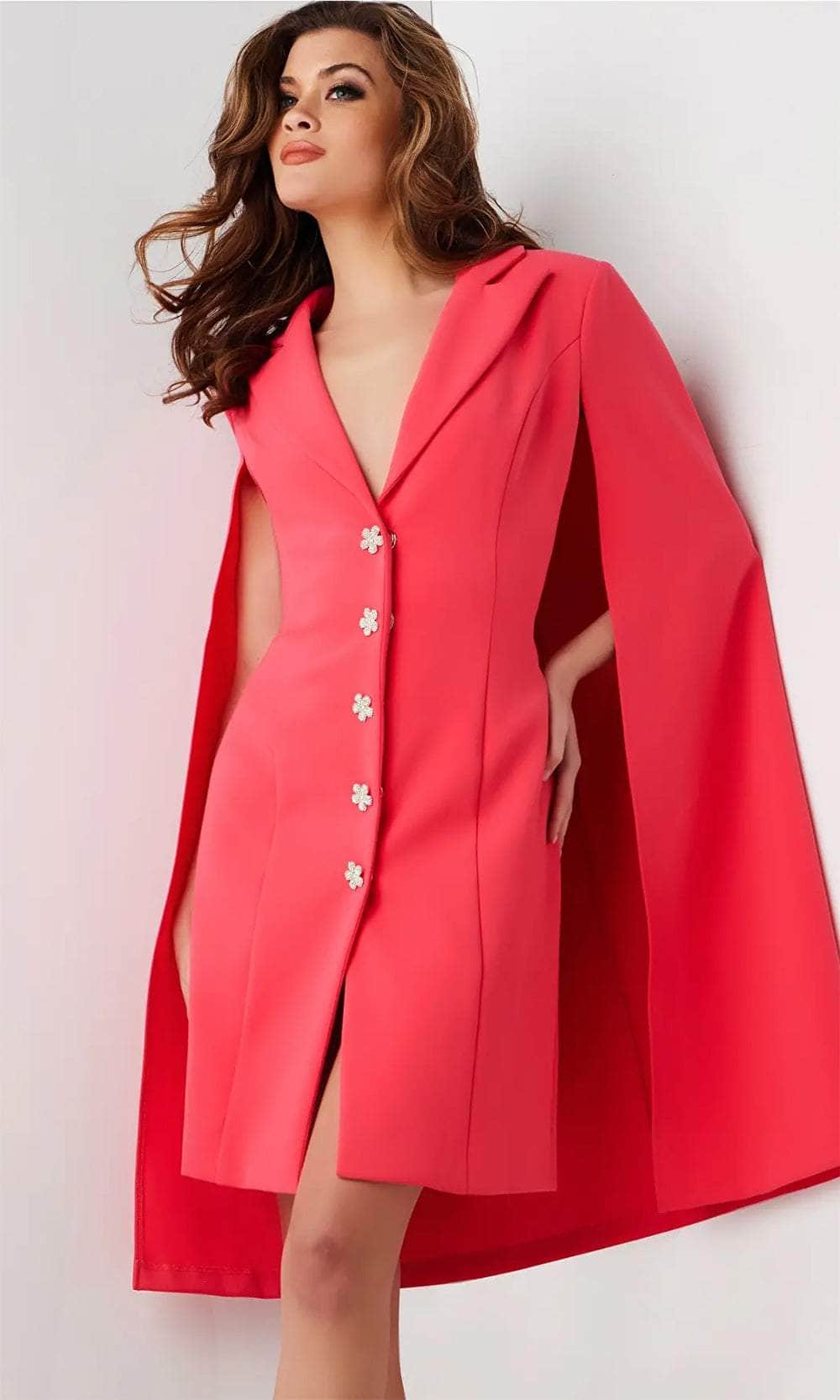 Jovani 26026 - Cape Sleeve Floral Buttons Cocktail Dress Cocktail Dresses