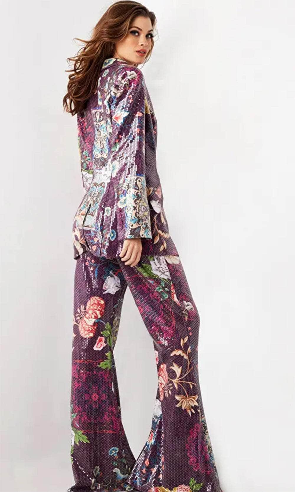 Jovani 26034 - Deep V-Neck Floral Jumpsuit Formal Pantsuit
