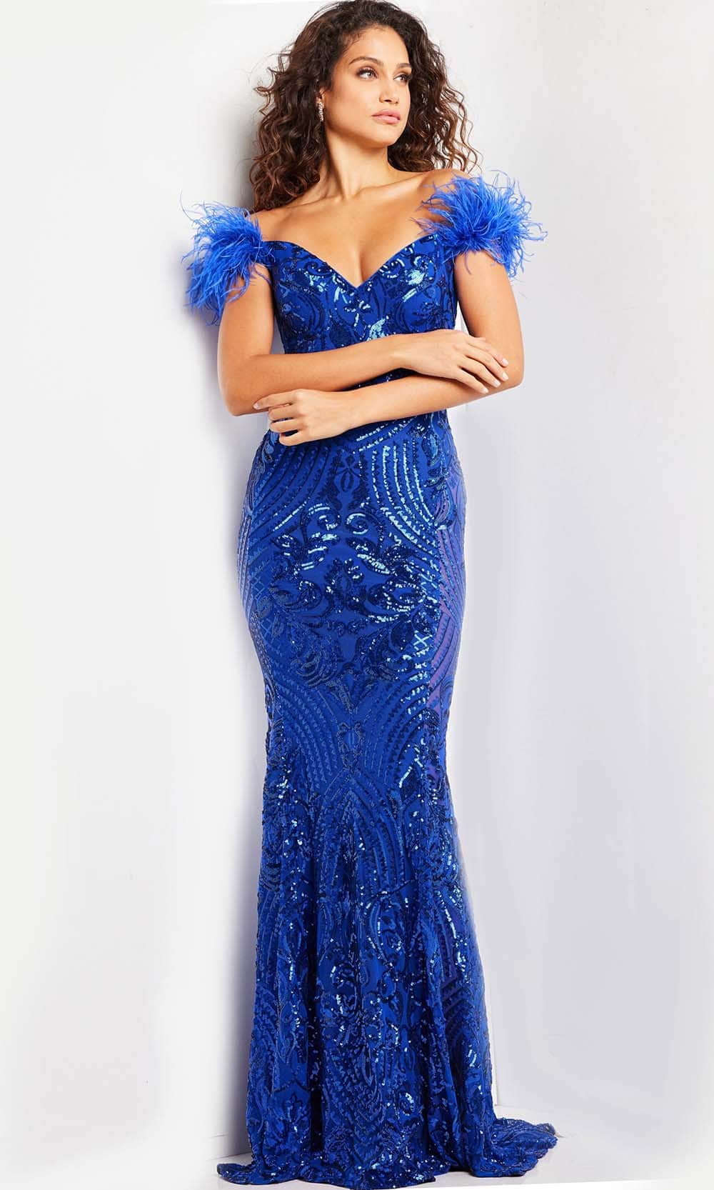 Jovani 26041 - Feathered Sleeve Sequin Prom Dress Special Occasion Dress