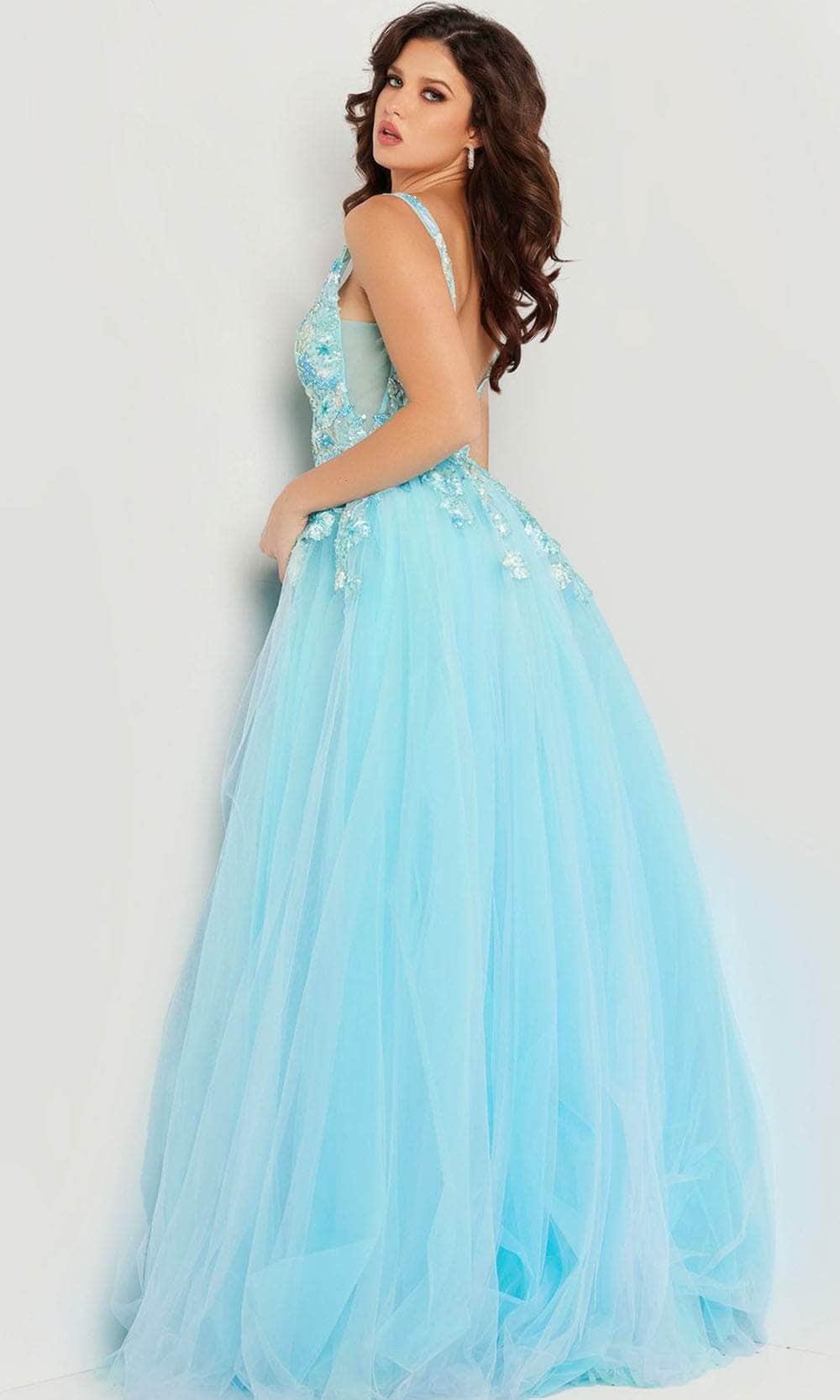 Jovani 26045 - Floral Embroidered V-Neck Gown Prom Dresses