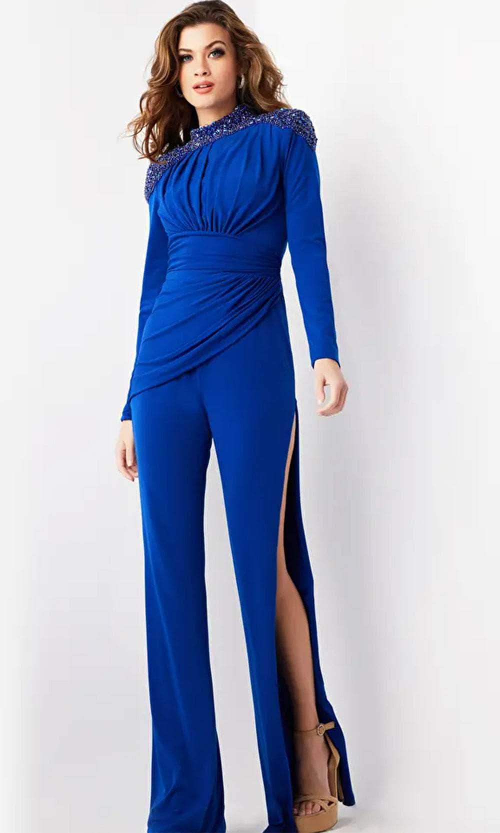 Jovani 26080 - Long Sleeve Beaded Jumpsuit Formal Pantsuit