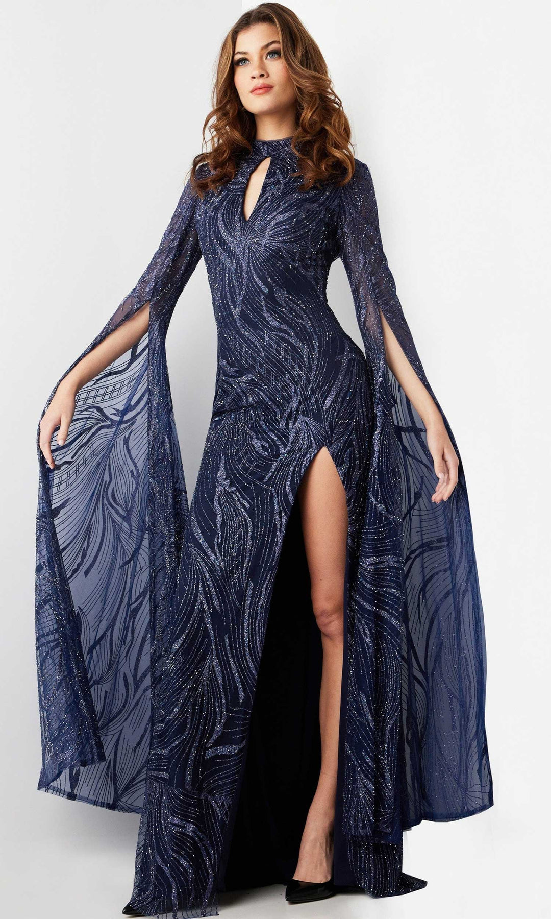 Jovani 26092 - Embellished Long Sleeve Prom Gown