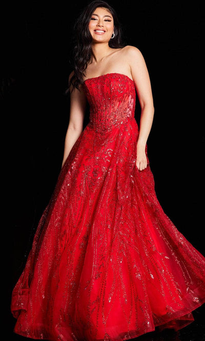 Jovani 26109 - Straight Neck Prom Ballgown Ball Gowns 00 / Red