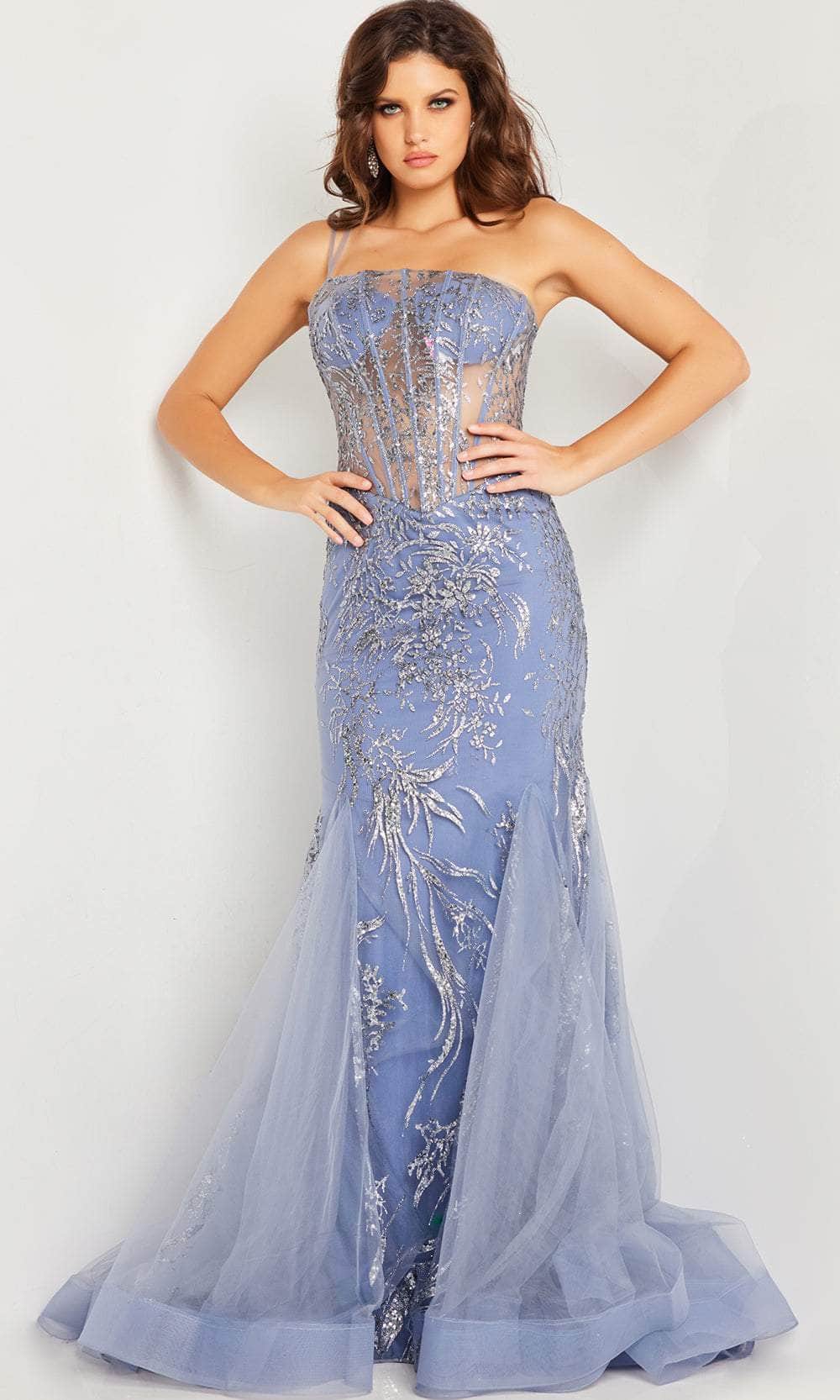 Jovani 26112 - Illusion Glitter Corset Prom Dress Special Occasion Dress 00 / Cloud
