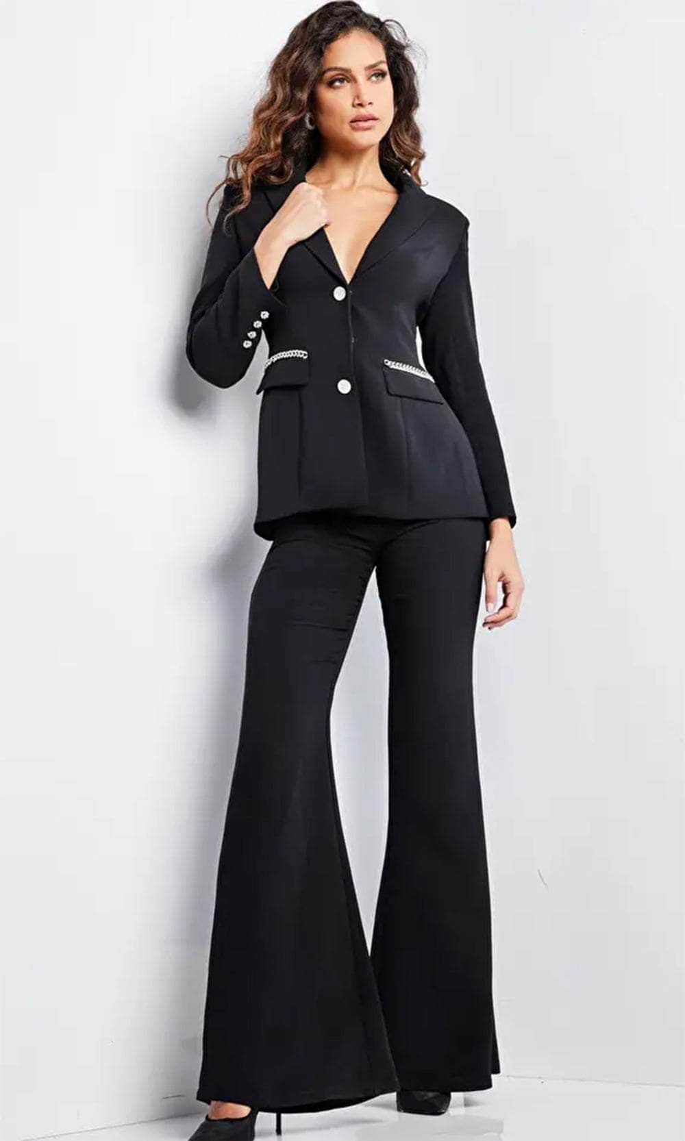 Jovani 26144 - Two-Piece V-Neck Pantsuit Formal Pantsuit 00  Black