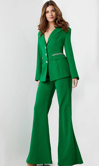 Jovani 26144 - Two-Piece V-Neck Pantsuit Formal Pantsuit 00  Emerald