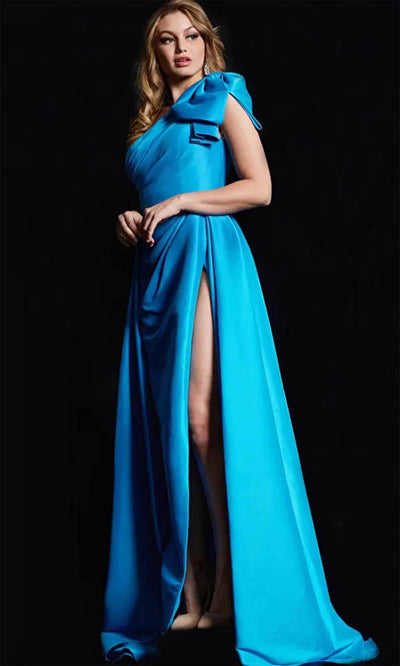 Jovani 26146 - One-Shoulder Ruched Detail Gown Prom Dresses Dresses 00 / Peacock
