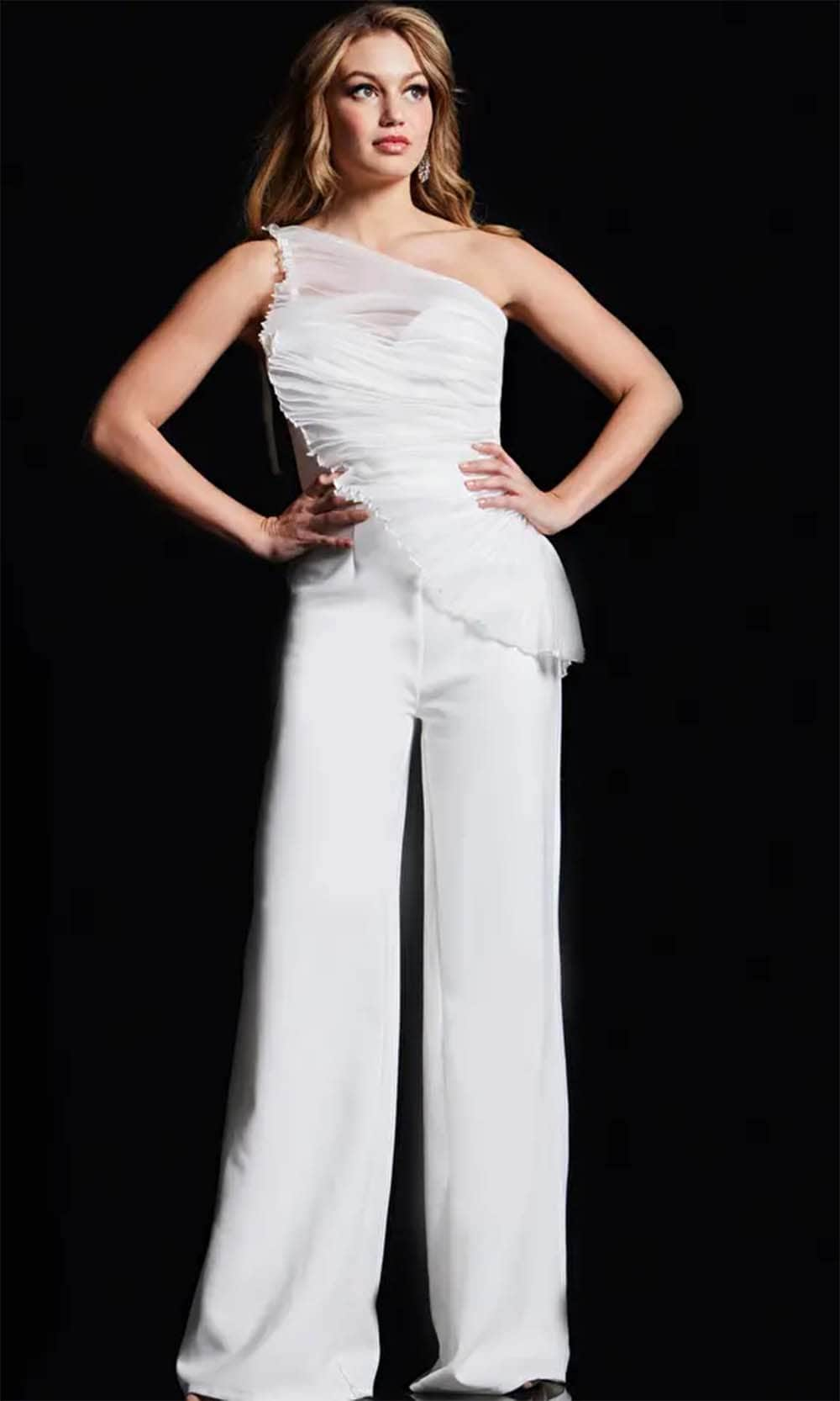 Jovani 26171 - Fitted Asymmetrical Neck Jumpsuit Formal Pantsuit