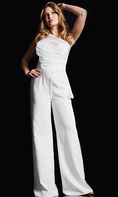 Jovani 26171 - Fitted Asymmetrical Neck Jumpsuit Formal Pantsuit