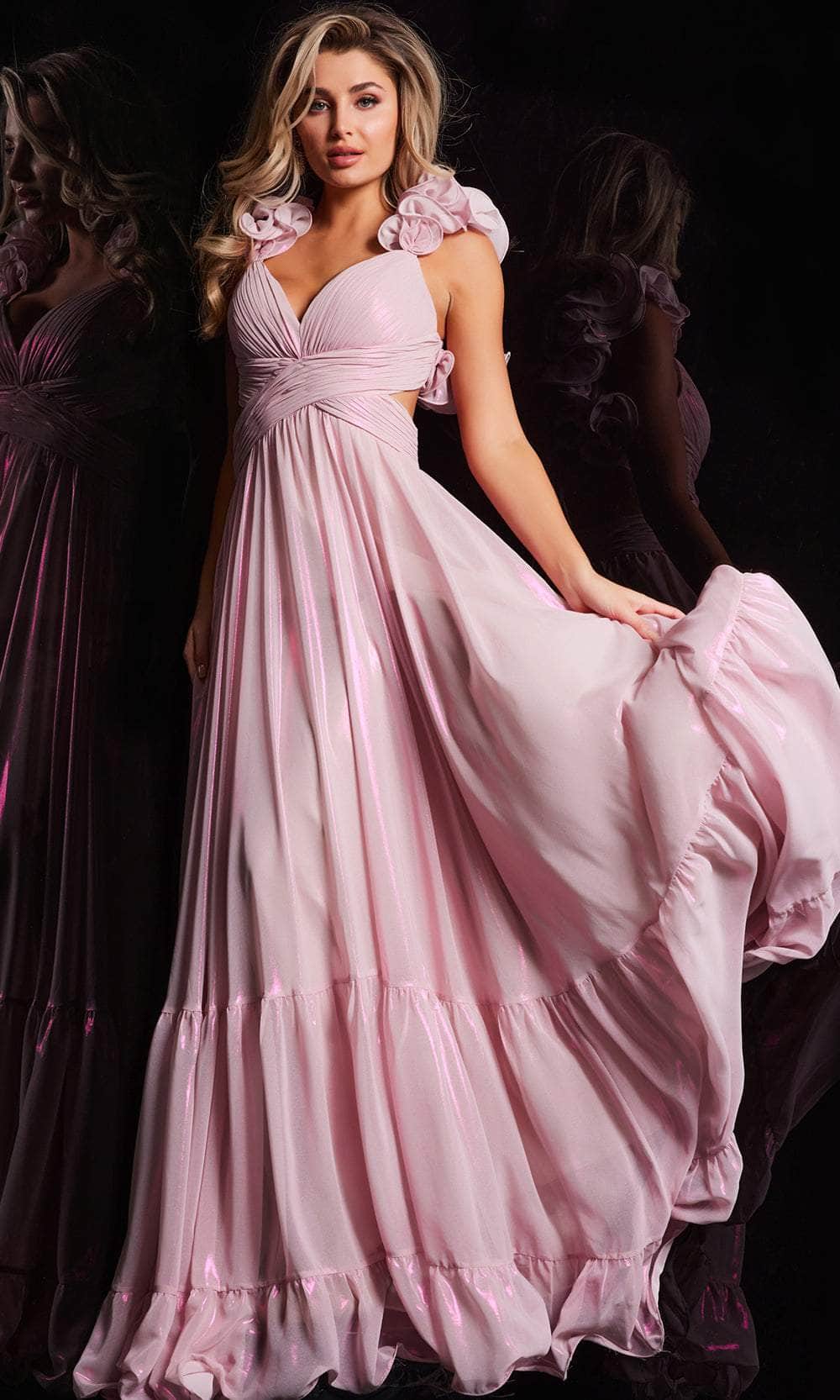 Jovani 26248 - Floral Accent A-Line Prom Dress Special Occasion Dress 00 / Light Pink