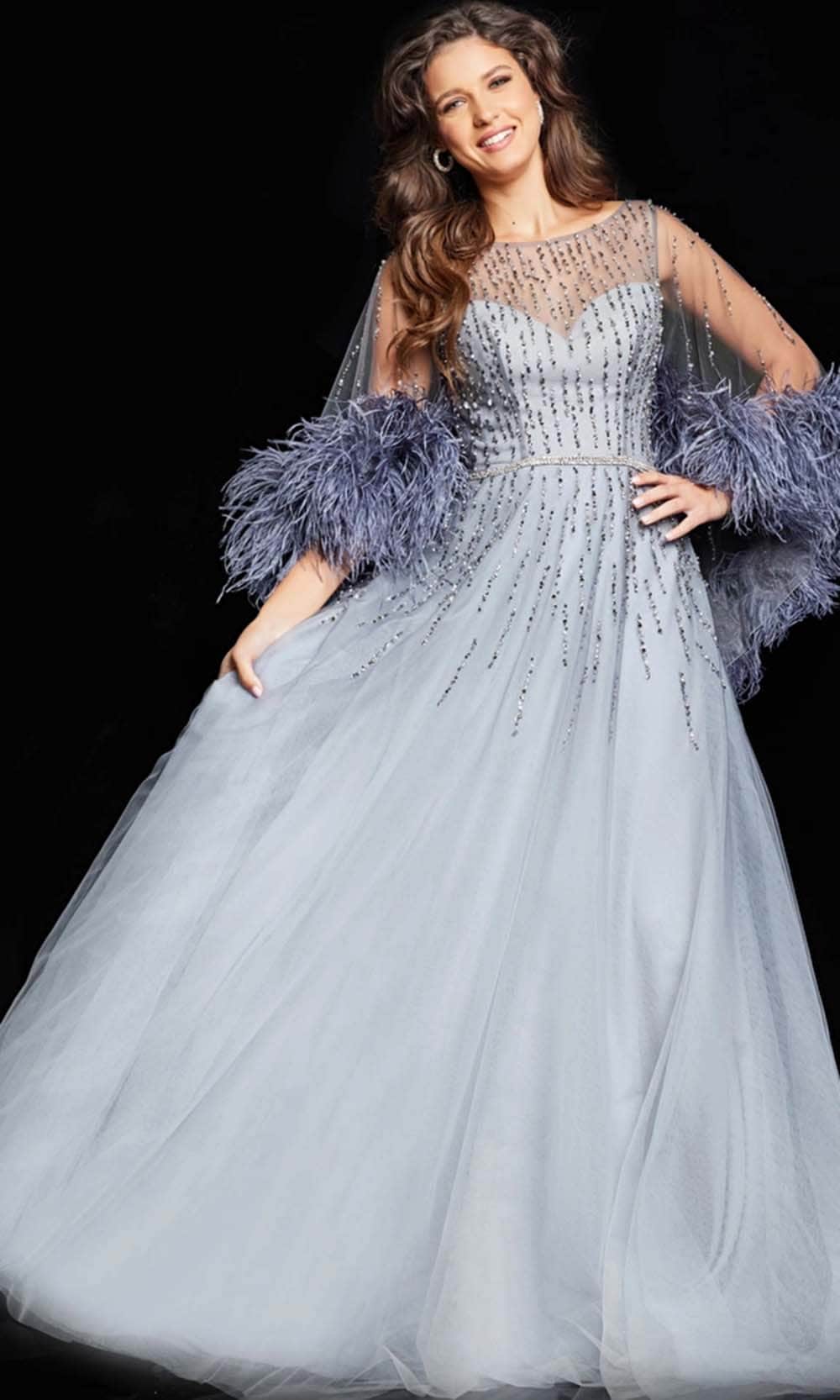 Jovani 26265 - Beaded Illusion Bateau Evening Dress Special Occasion Dress 00 / Gunmetal