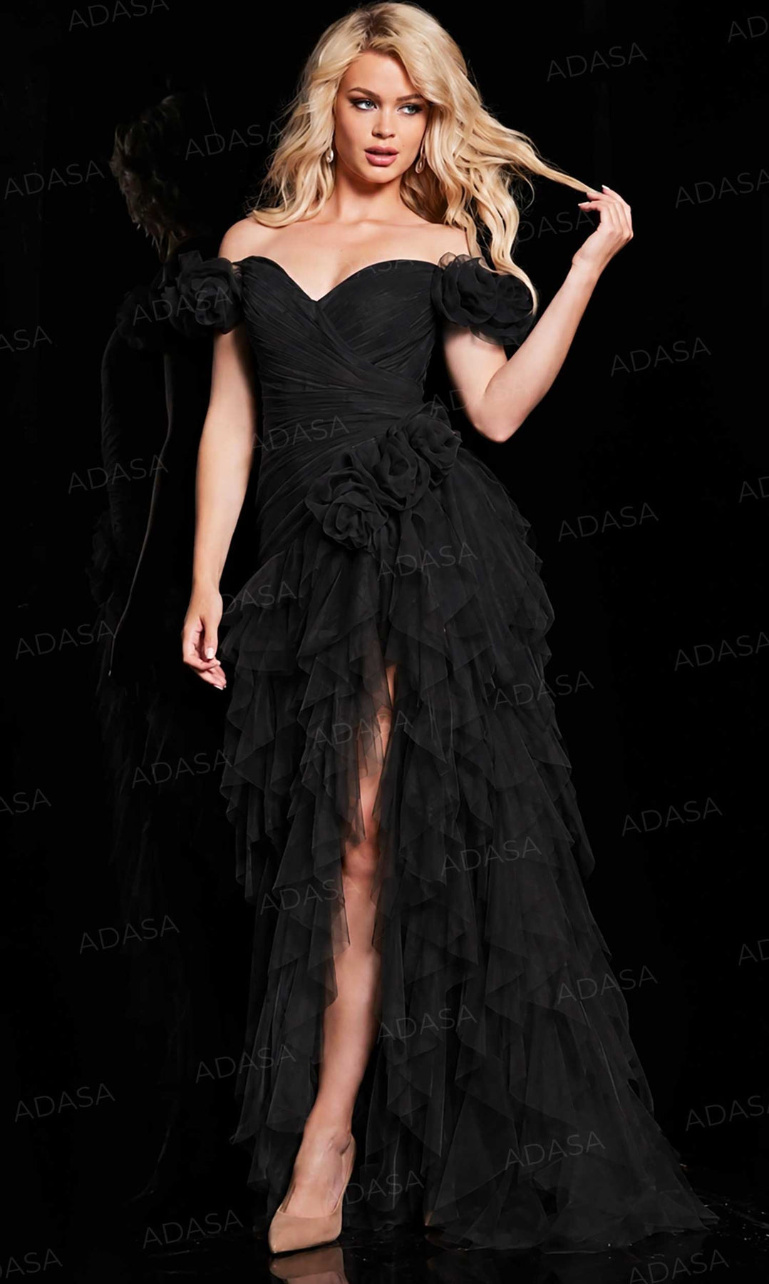 Jovani 26312 - Rosette Cap Sleeve Prom Gown