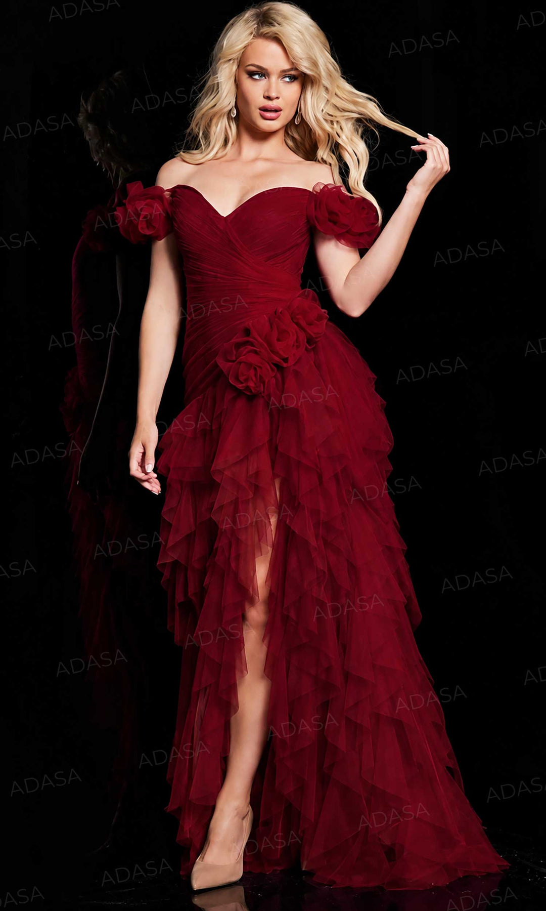 Jovani 26312 - Rosette Cap Sleeve Prom Gown