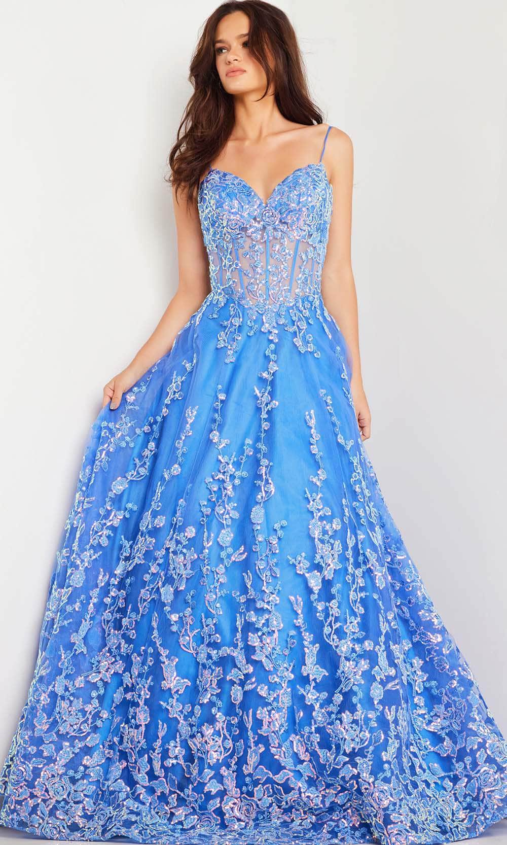 Jovani 29072 - Floral Corset A-line Dress Prom Dresses