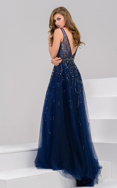 Jovani - 29085 Sleeveless Adorned Tulle Gown in Blue