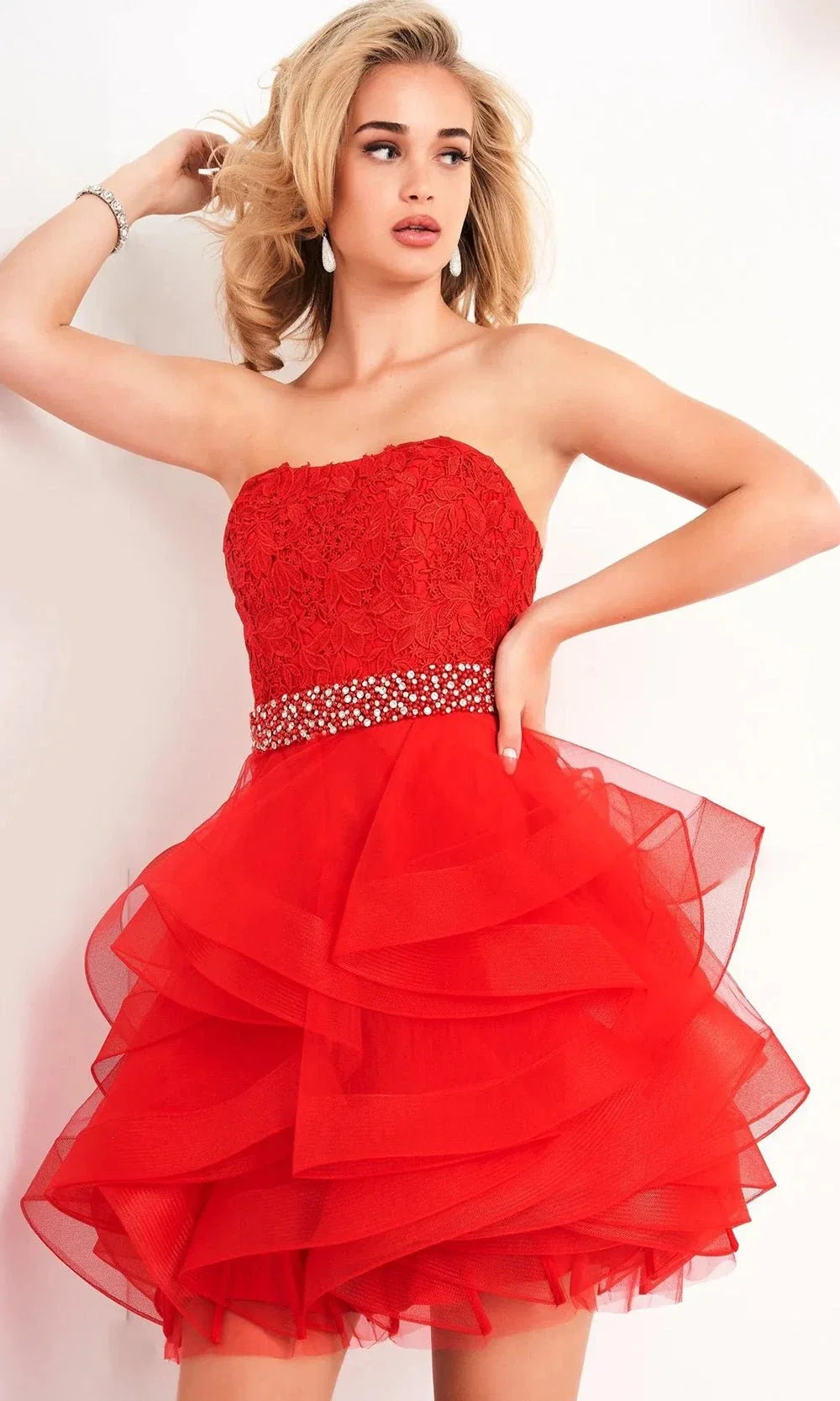 Jovani 3099 - Strapless Floral Lace Short Dress Cocktail Dresses