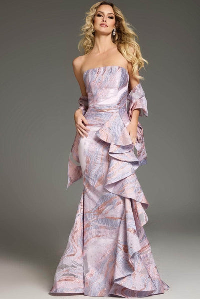 Jovani 31137 - Straight-Across Ruffle Detailed Prom Gown Formal Gowns