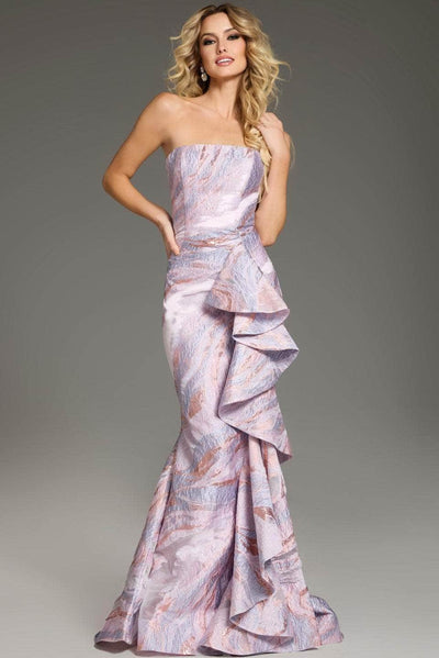 Jovani 31137 - Straight-Across Ruffle Detailed Prom Gown Formal Gowns