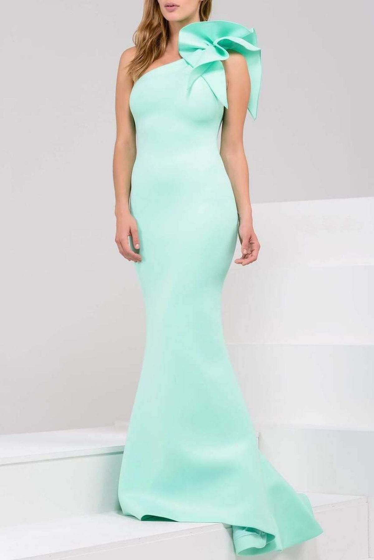Jovani 32602 Bow Accented Asymmetrical Junior Prom Mermaid Gown