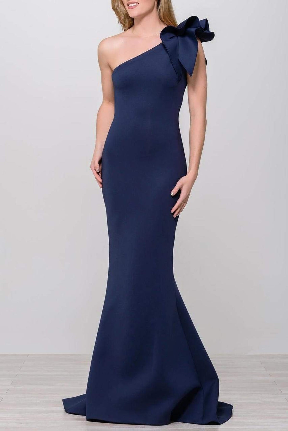 Jovani 32602 Bow Accented Asymmetrical Junior Prom Mermaid Gown