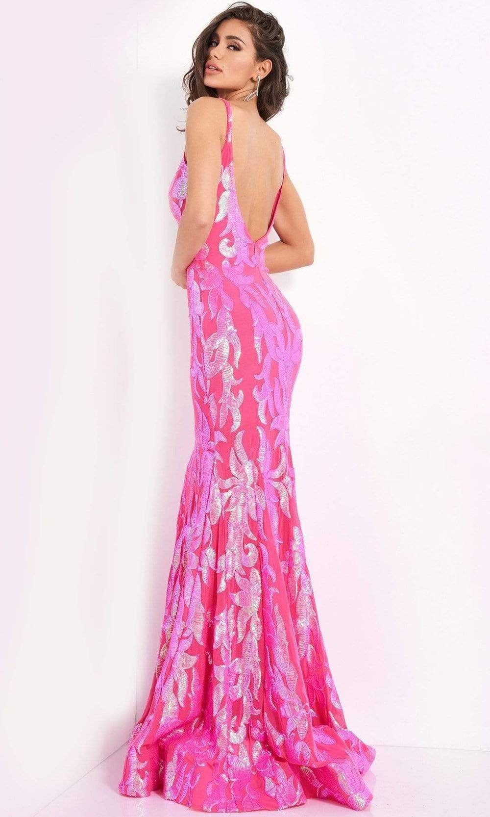 Jovani - 3263 Embellished Deep V-neck Fit and Flare Dress Pageant Dresses